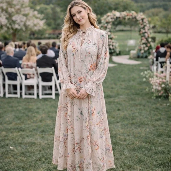 H&M | Dresses | Hm Floral Ruffle Maxi Dress Long Sleeve Tie Neck Sheer Chiffon Pink L | Poshmark H&M | Dresses | Hm Floral Ruffle Maxi Dress Long Sleeve Tie Neck Sheer Chiffon Pink L | Poshmark